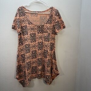 Fresh Produce Top SZ M Peach Boho Tunic Asymmetric Lagenlook Cotton Short Sleeve